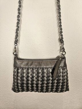 Big Buddha Metallic Gunmetal Woven Shoulder Bag Hobo Y2K